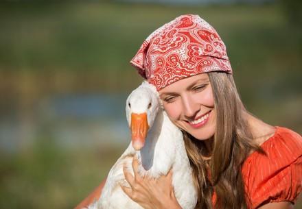 Girl holding a goose