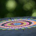 A colourful mandala on a tree trunk at the visitors path.