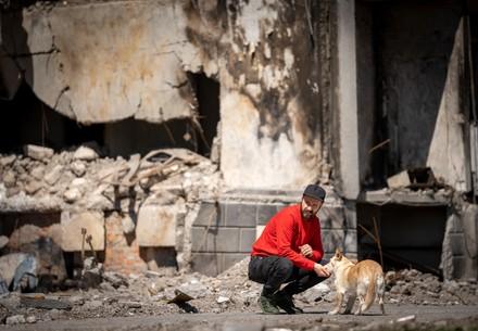 Hund mit Tierpfleger in der Ukraine
