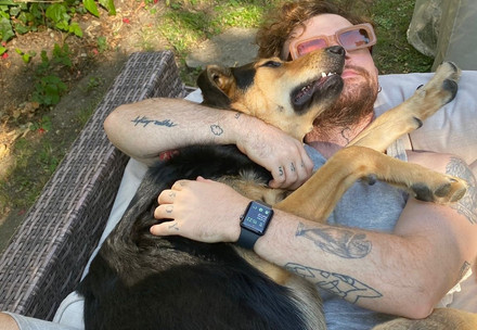 Singer Tom Grennan and dog Marmite