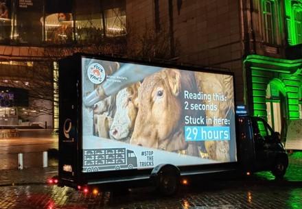Lastwagen mit Tierplakat in Brüssel