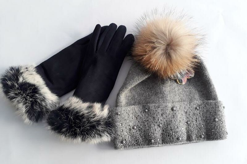 Faux fur caps and gloves